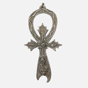 Rare Vintage Goth Ankh Pendant Pewter Approx 3.5"